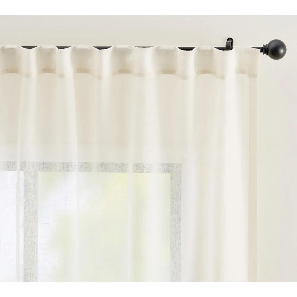 Pottery Barn Custom Emery Linen‎ Sheer Curtain IVORY 30x60 NWOT 3 in 1 Pole Top